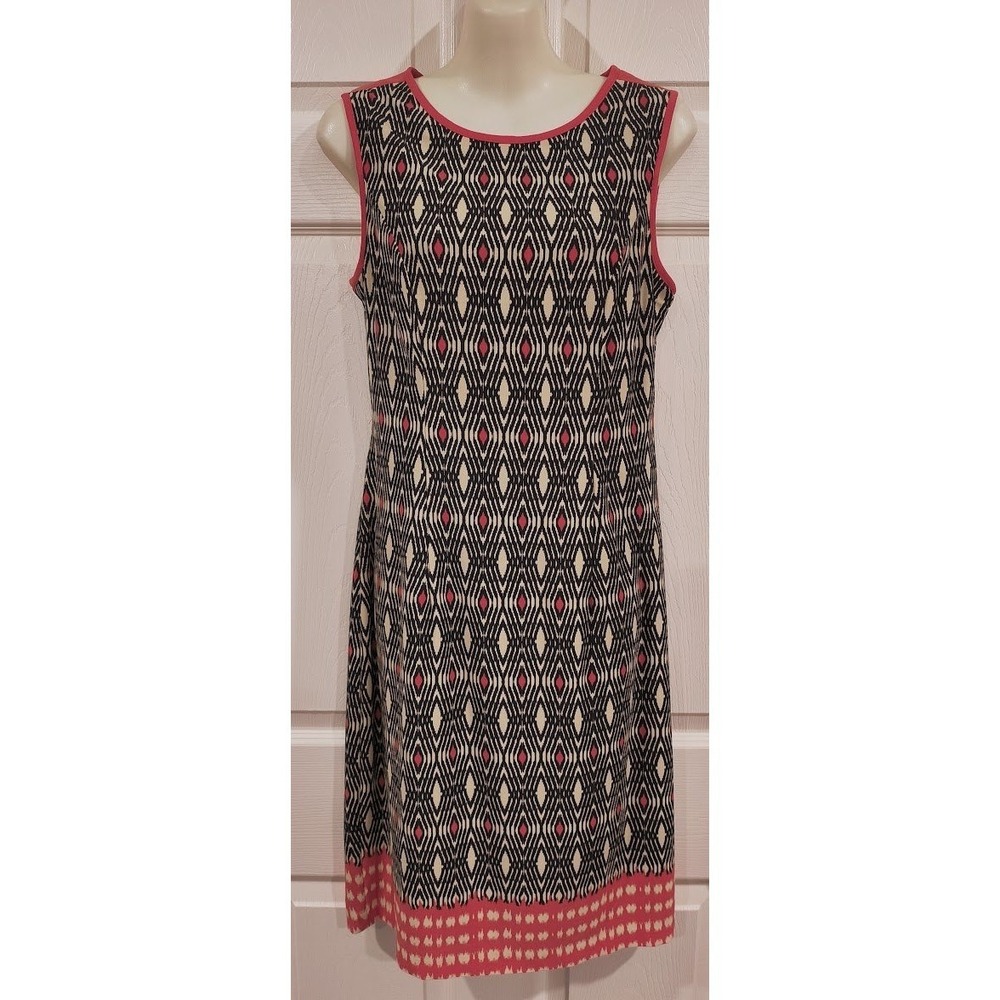 Musette Womens Geometric Ikat Cutout Back Sleeveless Sheath Dress Orange Blk 10